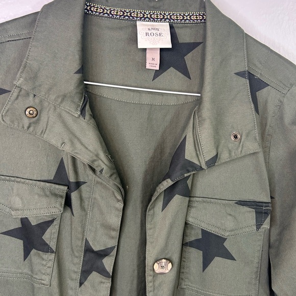 Knox Rose Olive Green Star Print Utility Jacket | Women’s M Military Inspired - Picture 3 of 10